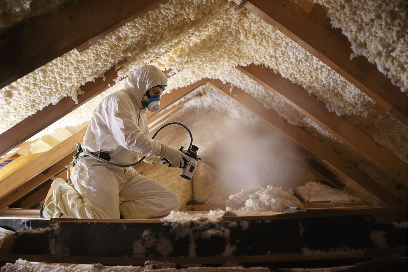 Spraying the roof deck